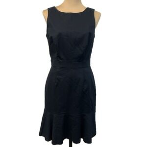Banana Republic Navy Sleek Flounce Midi Sleeveless Shift Dress Ruffle Trim 8‎